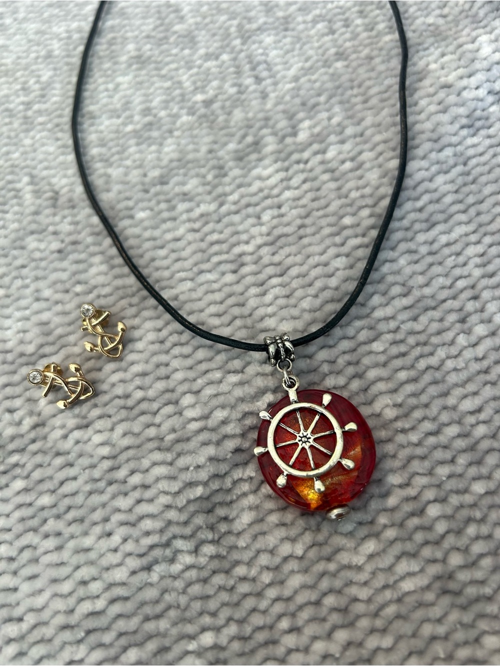 Nautical Themed Jewelry Bundle | Anchor Earrings | Glass Pendant Necklace